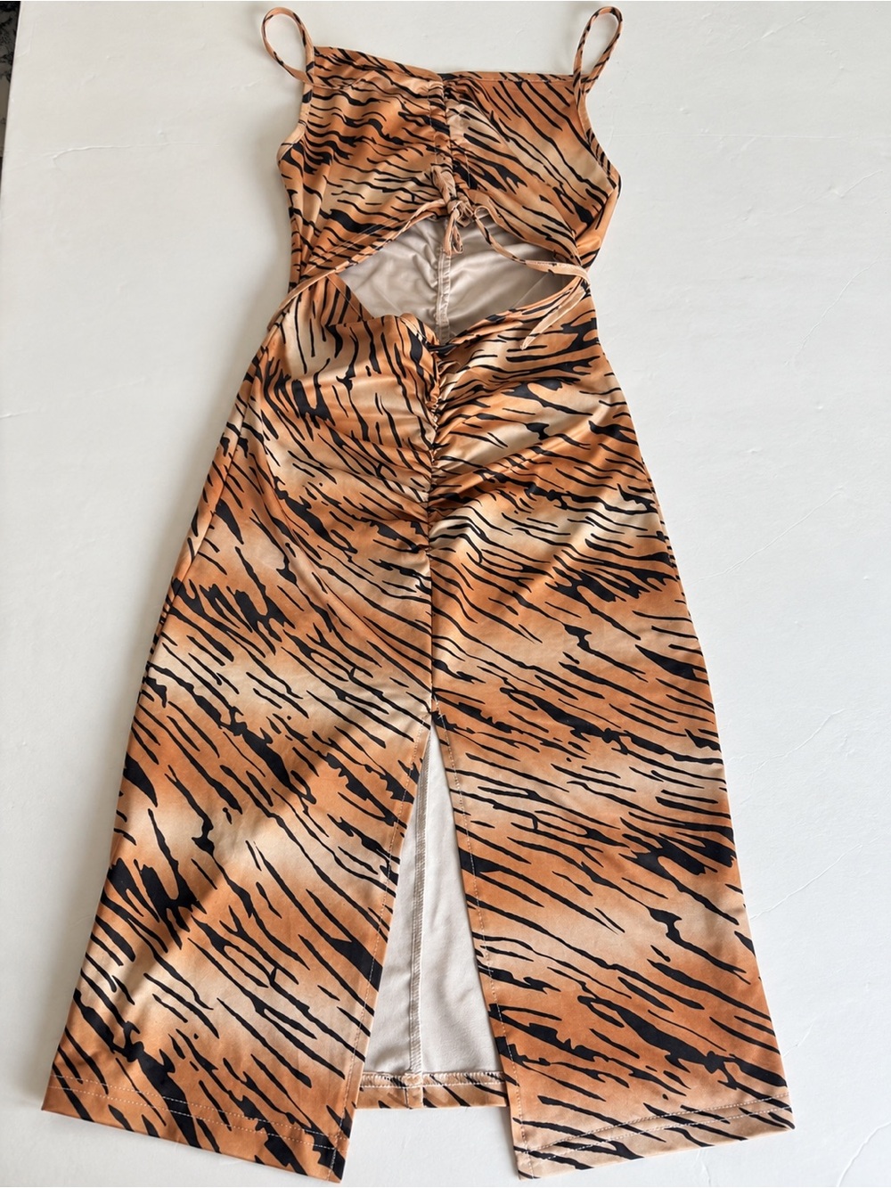 SHEIN Orange and Black Tiger-Print Cutout Midi Jumpsuit